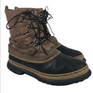 Sorel Caribou Tan Black Leather Rubber Lace Up Boots